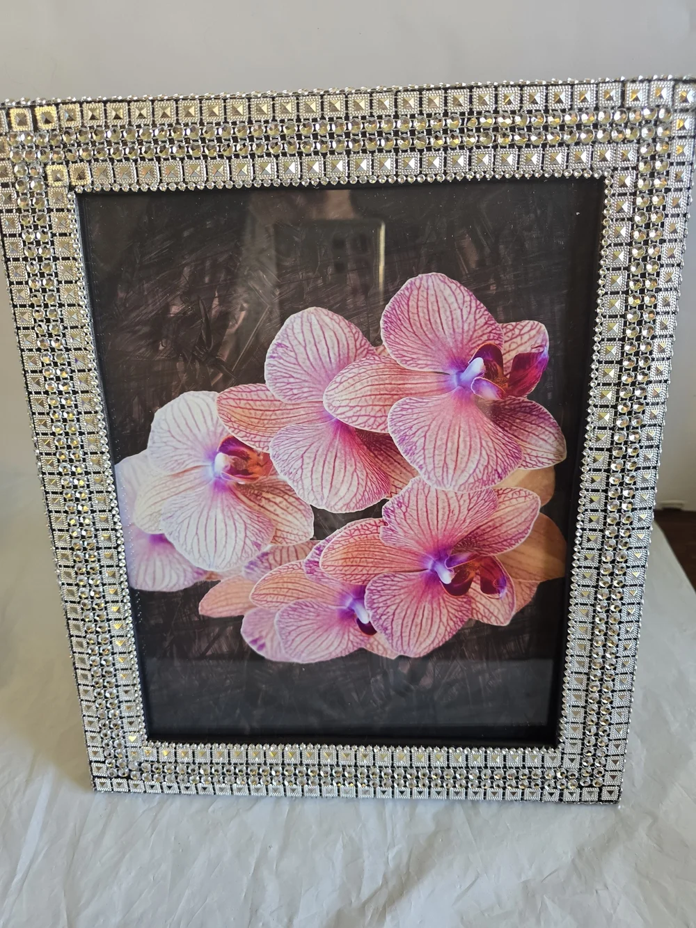 Framed Pink Orchid Wall Art New Heavy Handmade Frame 12x10 In Pic 8x10in